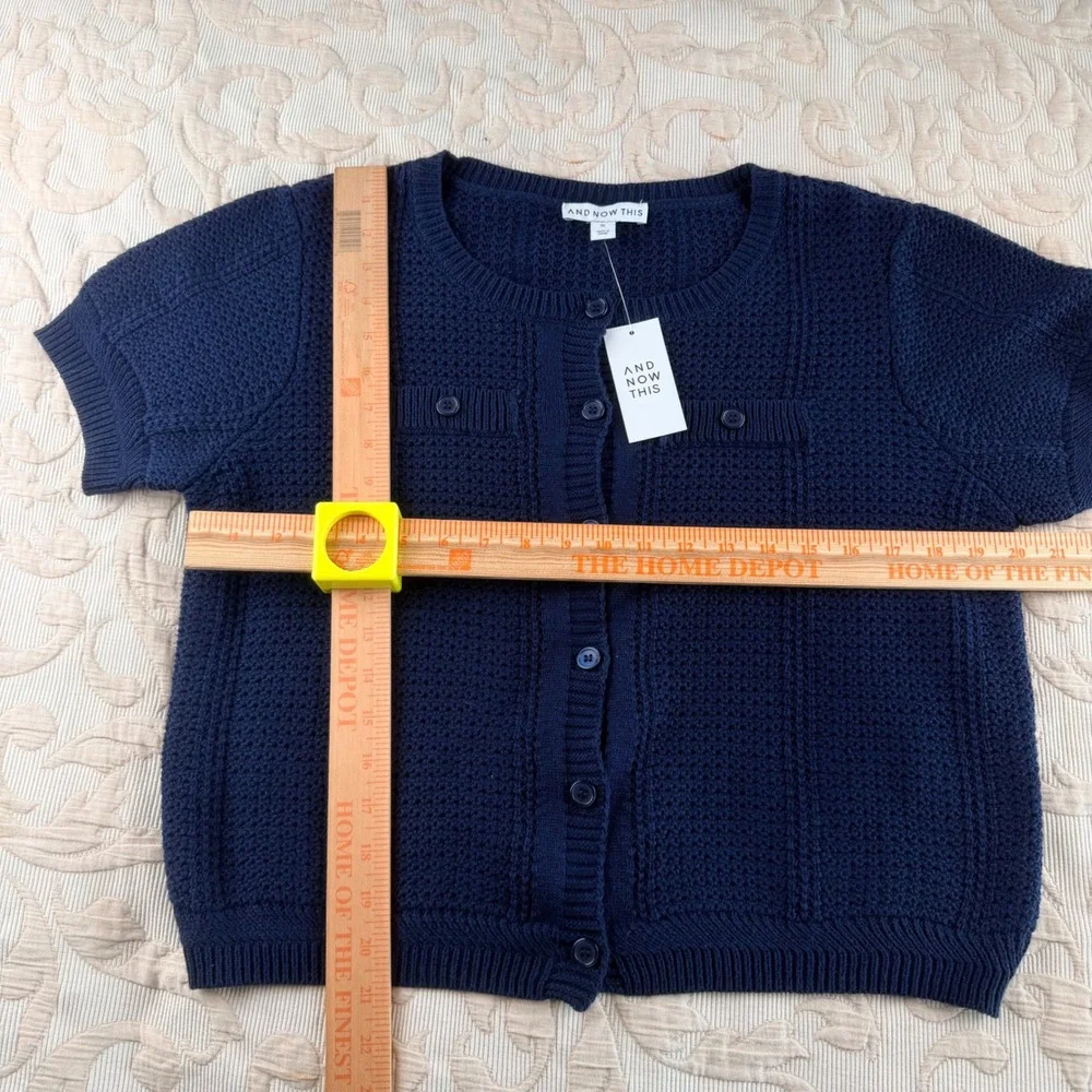 And Now This Womens XL Open Stitch Cardigan Sweater Indigo‎ Bati Navy Blue New